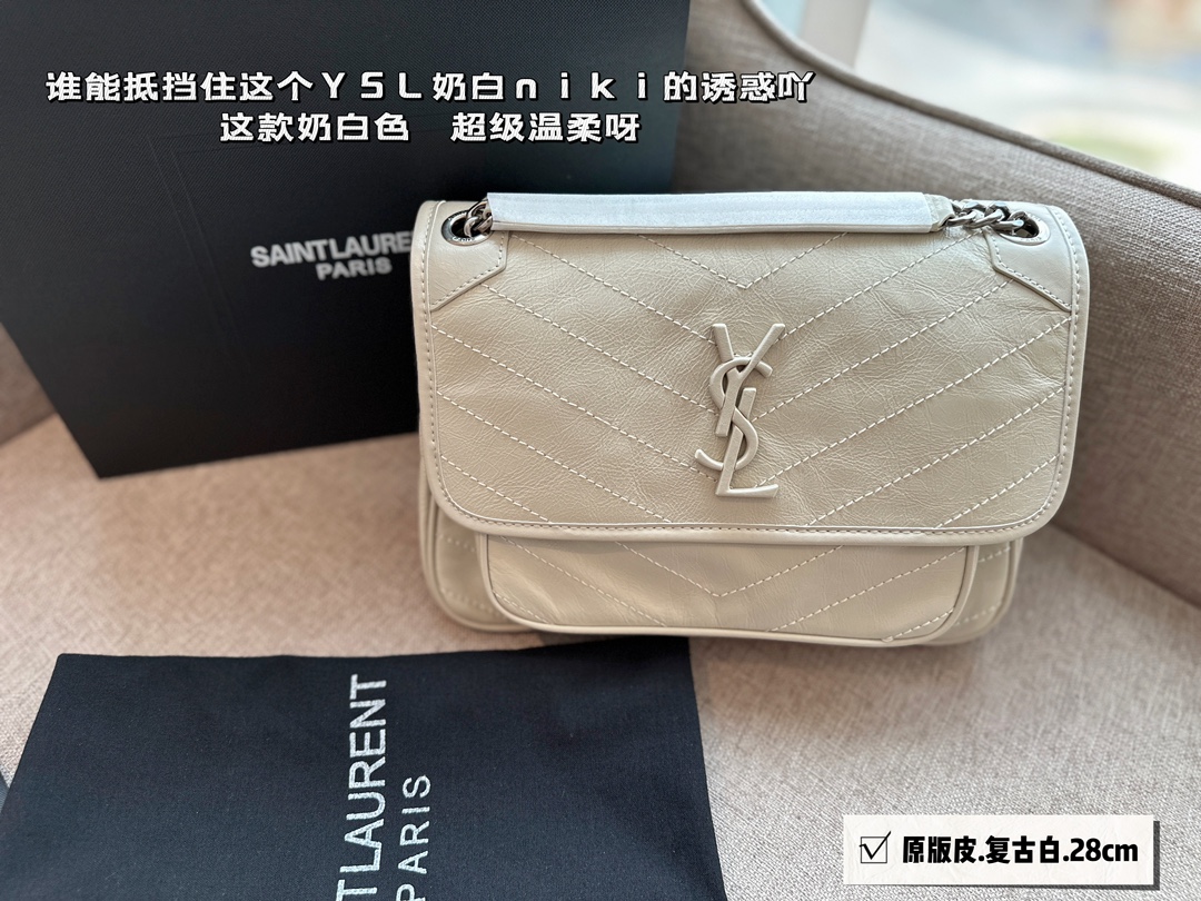 YSL white shoulder bag 28cm